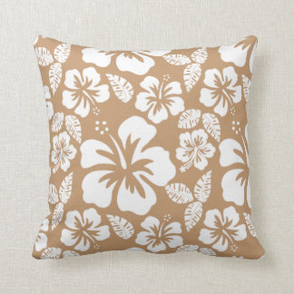 Light Brown Hawaiian Tropical Hibiscus Cushion