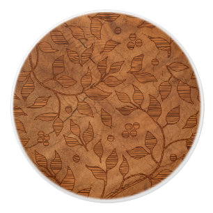 Light Brown Leafy Branches Ceramic Knob