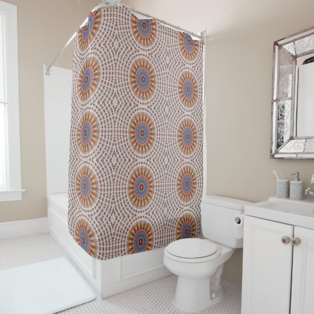 Light Brown Mandala Wheel Shower Curtain (In Situ)