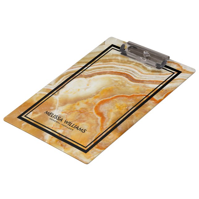Light Brown Marble Stone Texture Black Border Clipboard (Angled)