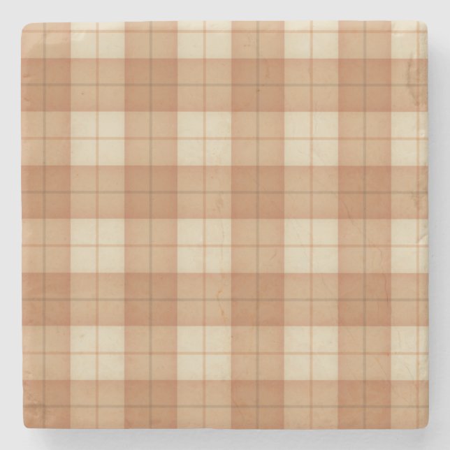 Light Brown Plaid Tartan Stone Coaster (Front)