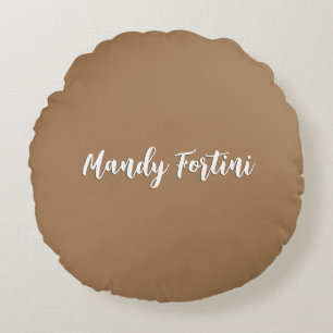 Light Brown Plain Elegant Minimalist Calligraphy Round Cushion
