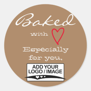 Light Brown Simple Minimalist Made with Love Logo Classic Round Sticker