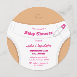 Light Brown Skin & Diaper Pink   Baby Shower Invitation