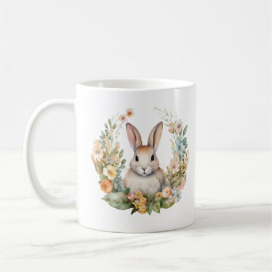 Light Brown/Tan Bunny Rabbit with Flowers Coffee Mug