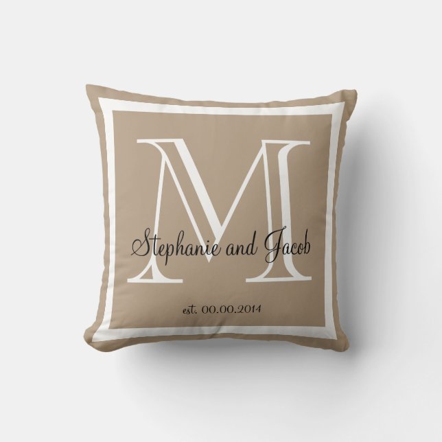 Light Brown Tan Wedding keepsake pillow (Front)