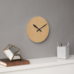 Light Brown Wood Digital Print Round Clock