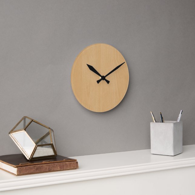 Light Brown Wood Digital Print Round Clock (Office)