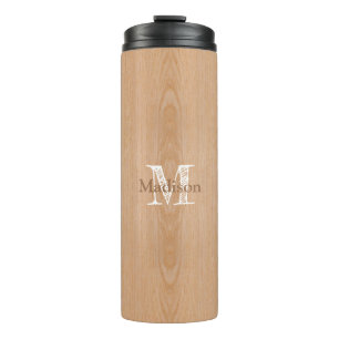 Light brown wood grain Custom Monogram Thermal Tumbler