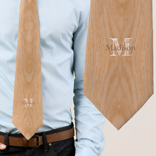 Light brown wood grain Monogram Tie
