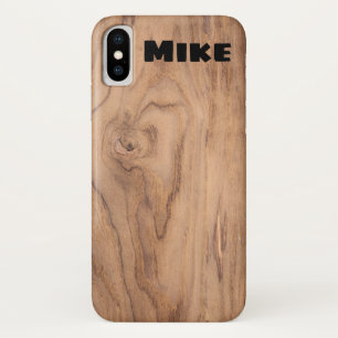 Light Brown Wood Grain Personalised Name iPhone X Case