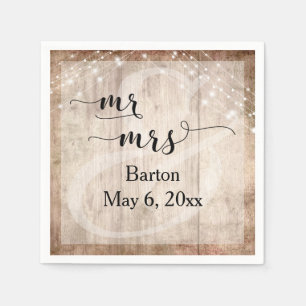 Light Brown Wood & Light Strings Wedding Mr & Mrs Napkin