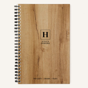 Light Brown Wood Veneer Classic Monogram Notebook