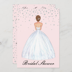 Light Brunette Bride Illustration Bridal Shower Invitation