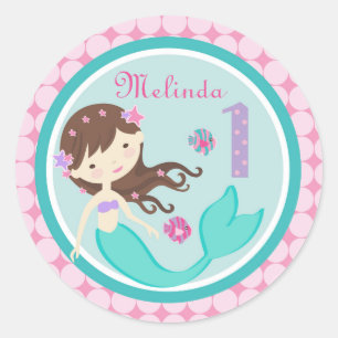 Light Brunette Mermaid Age One Birthday Sticker
