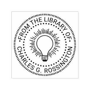 Light Bulb Bright Idea Round Library Book Self-inking Stamp