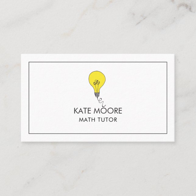 Light Bulb Idea Symbol Tutor Minimalist Business Card (Front)