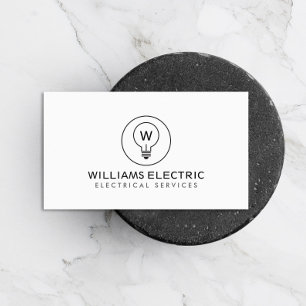 LIGHT BULB MONOGRAM LOGO on WHITE for ELECTRICIANS Business Card