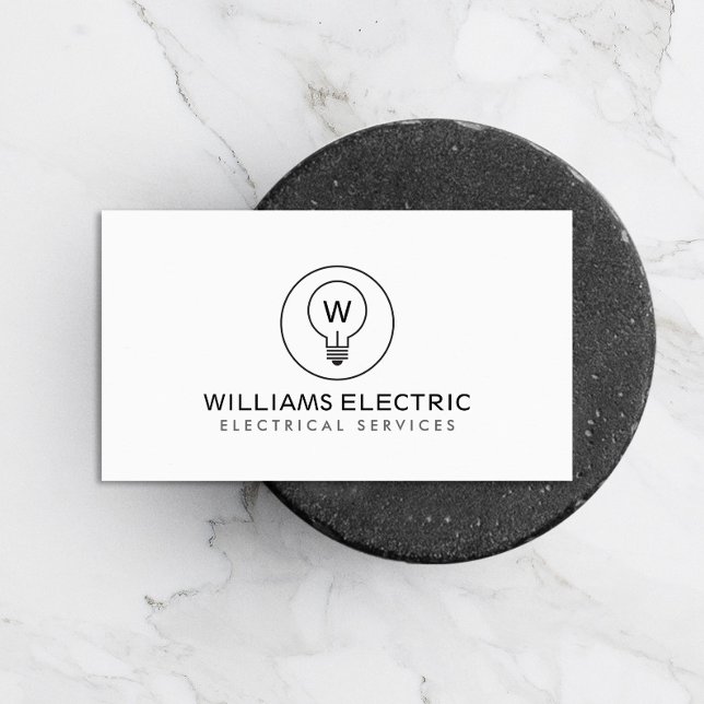 LIGHT BULB MONOGRAM LOGO on WHITE for ELECTRICIANS Business Card (Creator Uploaded)