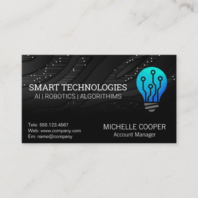 Light Bulb Tech Logo Business Card (Front)