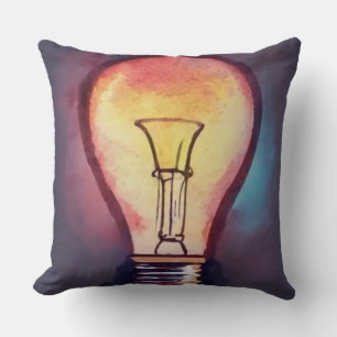 Light Bulb Watercolor Painting, Bulb Cushion