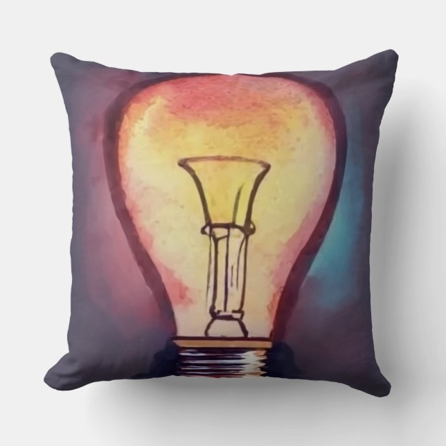 Light Bulb Watercolor Painting, Bulb Cushion (Front)