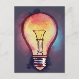 Light Bulb Watercolor Painting, Bulb Postcard