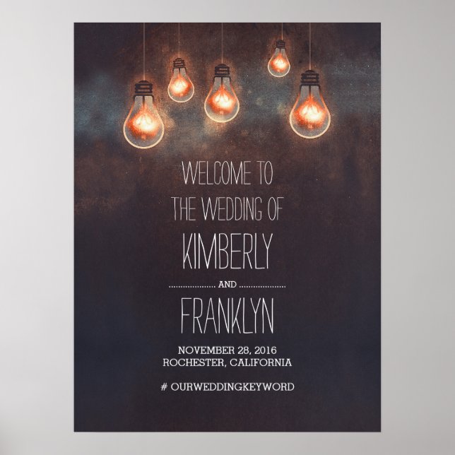 Light Bulbs Strings Wedding Welcome Sign (Front)