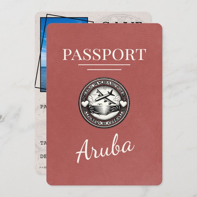 Light Burgundy Aruba Passport Save The Date (Front/Back)