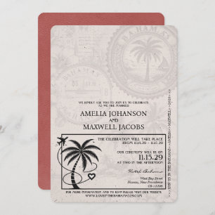Light Burgundy  Bahamas Passport Wedding Invitation