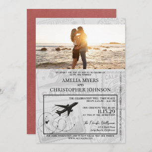 Light Burgundy California Passport Wedding Invitation