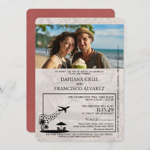 Light Burgundy Dominican Republic Passport Wedding Invitation