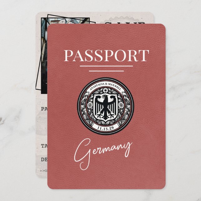 Light Burgundy Germany Passport Save The Date (Front/Back)