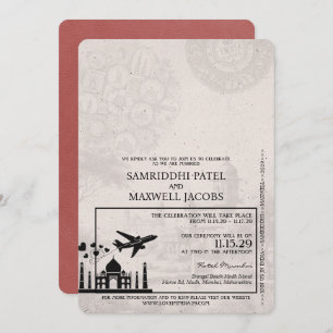 Light Burgundy India Passport Wedding Invitation