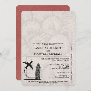 Light Burgundy Italy Passport Wedding Invitation
