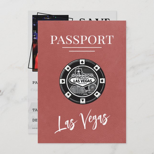Light Burgundy Las Vegas Passport Save The Date (Front/Back)