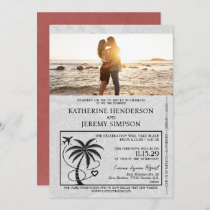 Light Burgundy Mexico Passport Wedding Invitation