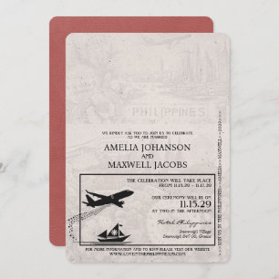 Light Burgundy Philippines Passport Wedding Invitation
