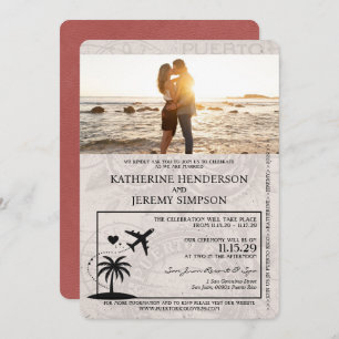 Light Burgundy Puerto Rico Passport Wedding Invitation