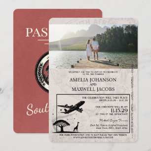 Light Burgundy South Africa Passport Wedding Invitation