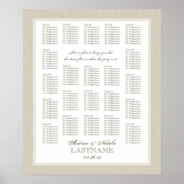 Light Burlap Wedding Seating Chart (Front)
