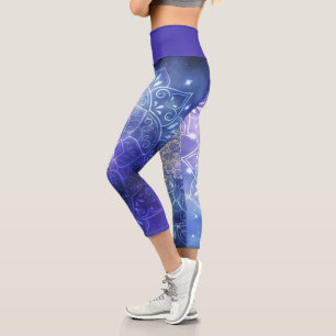 Light Burst Purple Galaxy White Mandala Capri Legg Leggings
