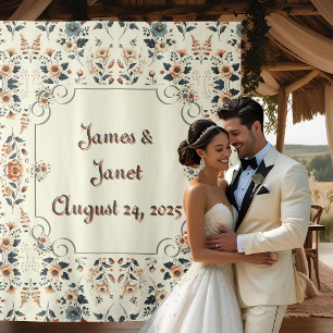 Light Buttercream Floral Wedding Backdrop Tapestry