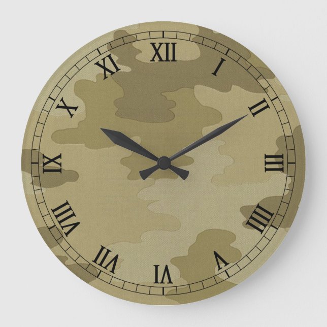 Light Camouflage Round Roman Numerals Clock (Front)