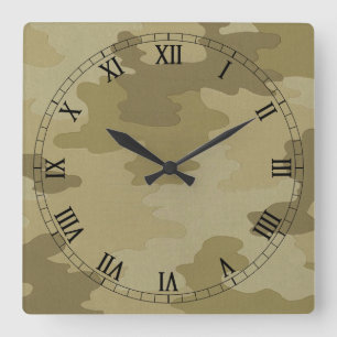 Light Camouflage Square Roman Numerals Clock