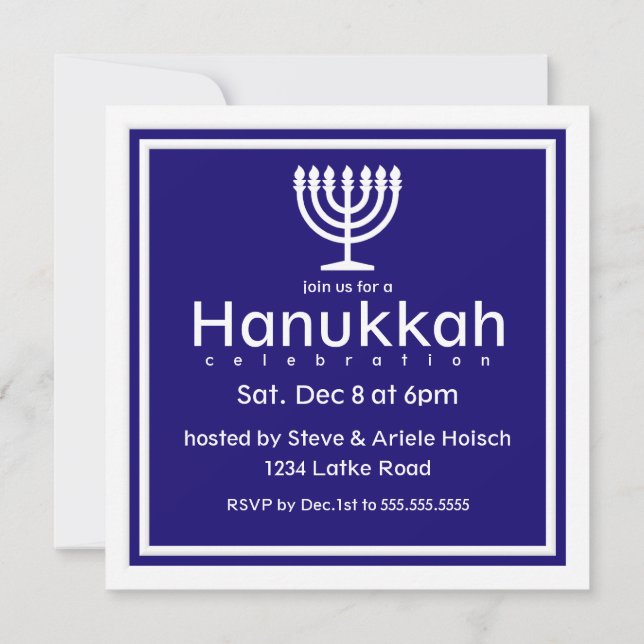 LIGHT CANDLES AND EAT LATKES Hanukkah Invitation (Back)