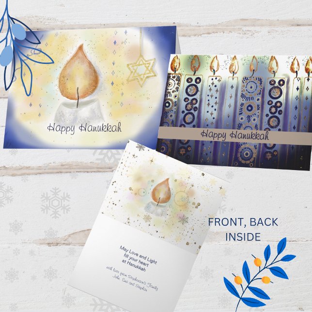 Light Candles Happy Hanukkah watercolor Card (Light Candles Happy Hanukkah watercolor Card)