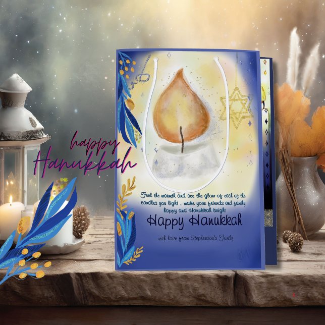 Light Candles Watercolor Happy Hanukkah  Medium Gift Bag (Light Candles Watercolor Happy Hanukkah Medium Gift Bag)