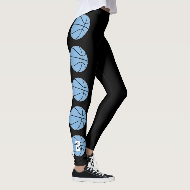 Light Carolina Blue Basketball Custom Number Sport Leggings (Right)