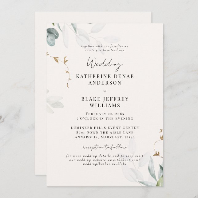 Light Champagne Botanical Website Wedding Together Invitation (Front/Back)